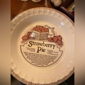 Vintage Strawberry Pie Baking Dish, with recipe printed on the dish.